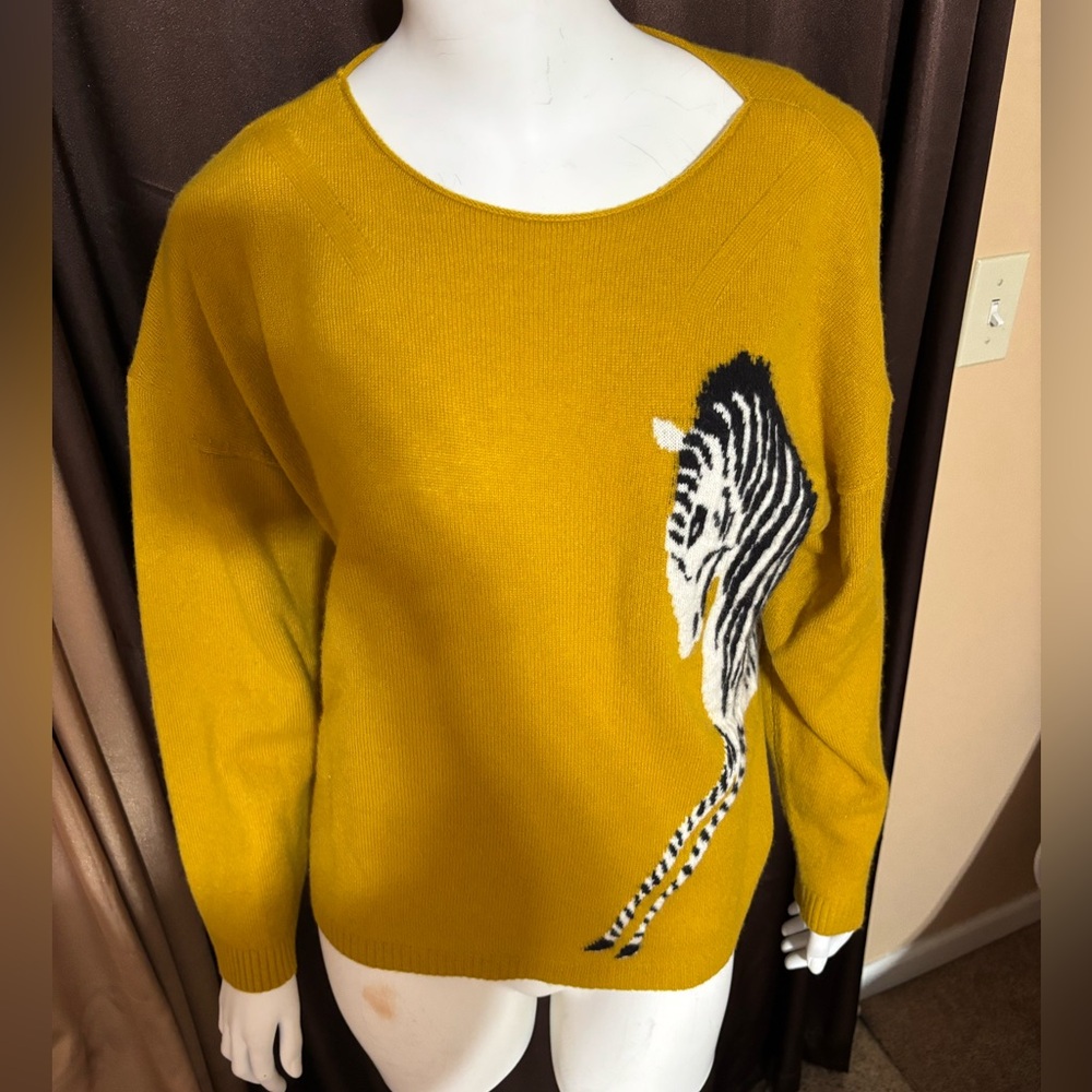 Anthropologie Maeve cashmere Mustard Zebra Sweater - Picture 3 of 11